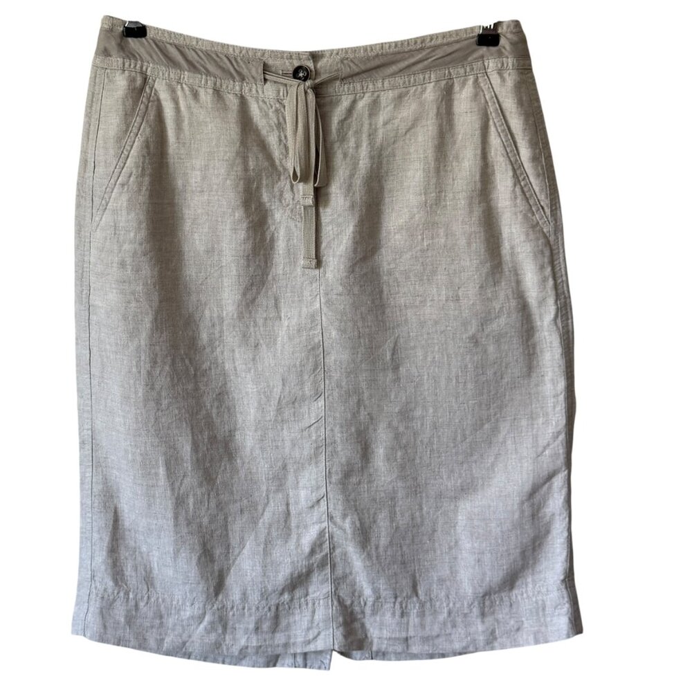 Talbots Irish Linen Knee Length Skirt Size 4 Neutral Waist Tie Straight Casual